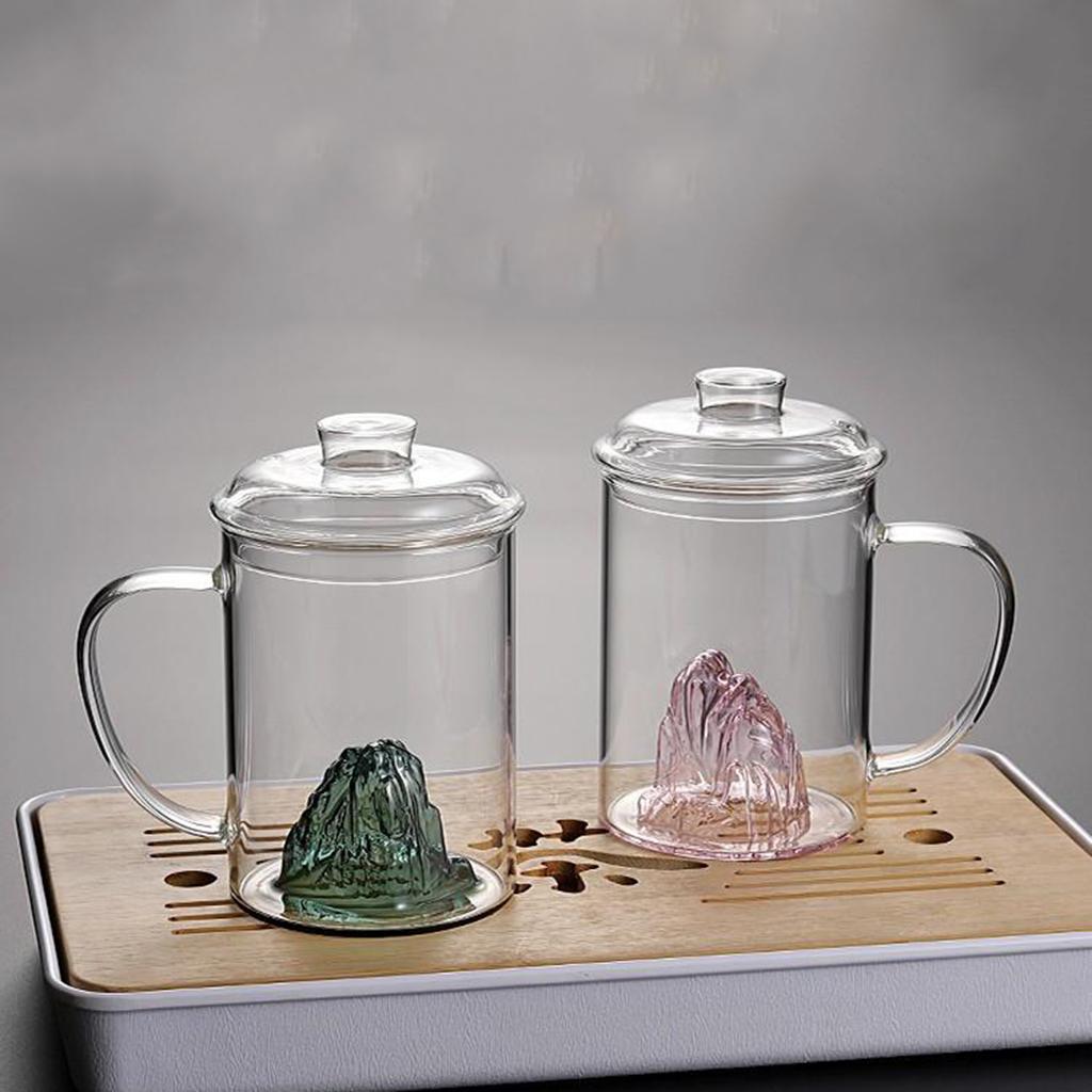 Glass Tea Cup with Lid Filter Glass Cup Travel Teacup Teaware Water Mug Cyan