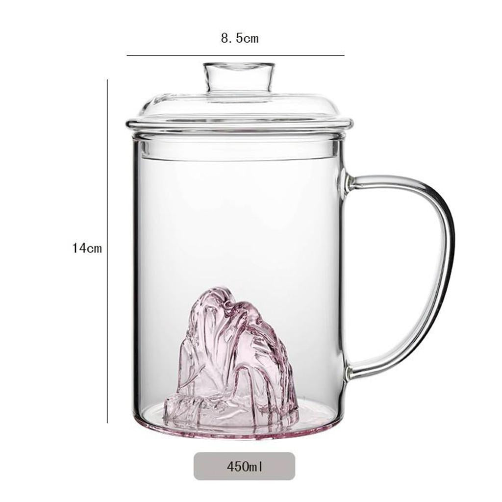 Glass Tea Cup with Lid Filter Glass Cup Travel Teacup Teaware Water Mug Pink