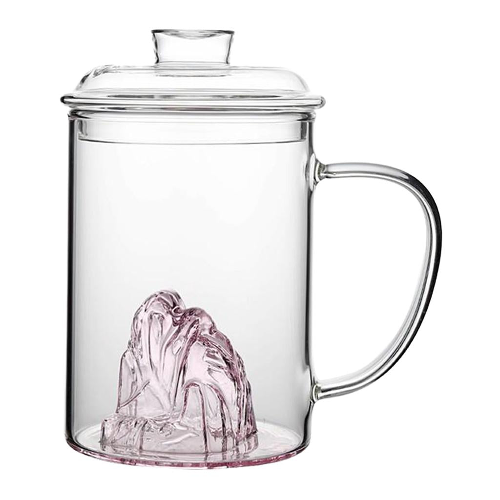Glass Tea Cup with Lid Filter Glass Cup Travel Teacup Teaware Water Mug Pink