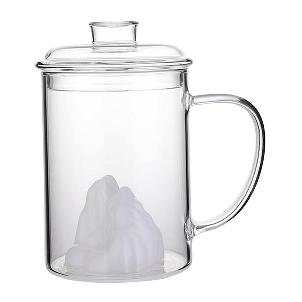 Glass Tea Cup with Lid Filter Glass Cup Travel Teacup Teaware Water Mug White