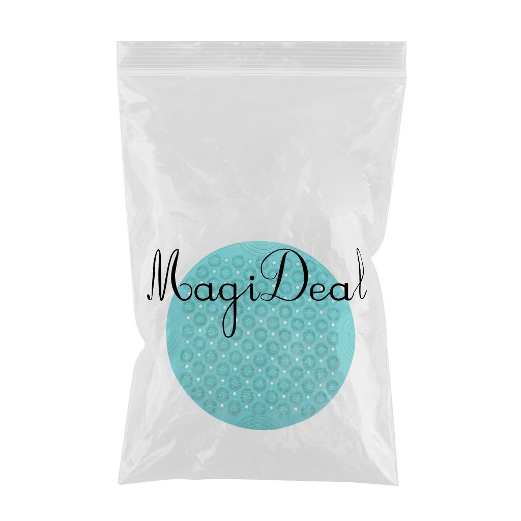 Round Bathroom Shower Mat with Drain Holes Foot Scrubber Massage Bath Mat Cyan