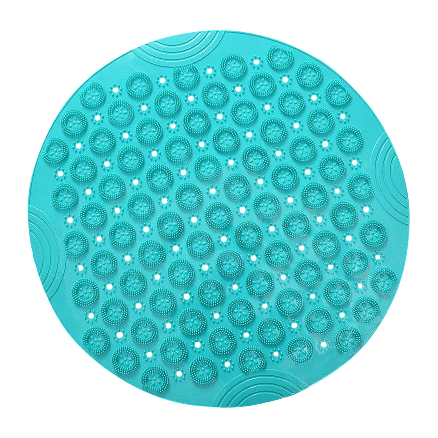 Round Bathroom Shower Mat with Drain Holes Foot Scrubber Massage Bath Mat Cyan