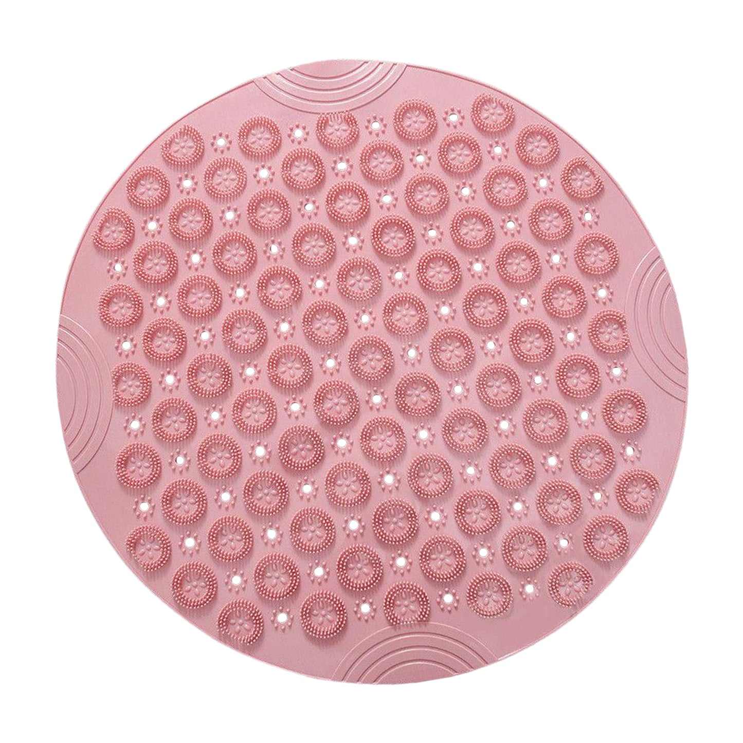 Round Bathroom Shower Mat with Drain Holes Foot Scrubber Massage Bath Mat Pink