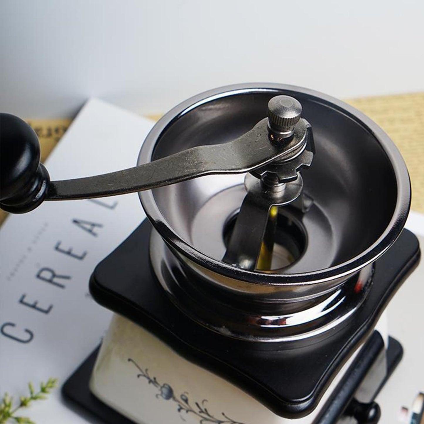 Hand Crank Manual Coffee Grinder Machine with Ceramic Burrs and Catch Drawer