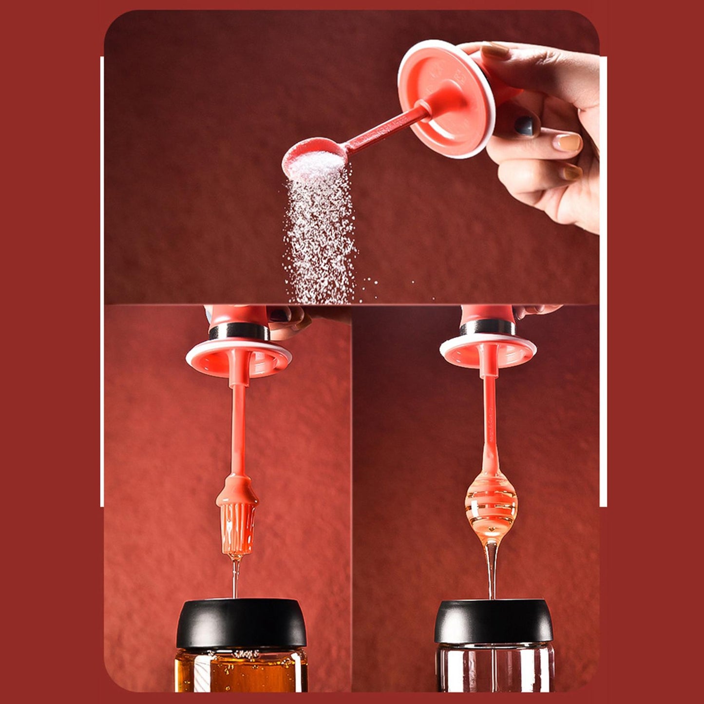Kitchen Condiment Pots & Lid Sealed Store Various Spices Red Honey Dippers