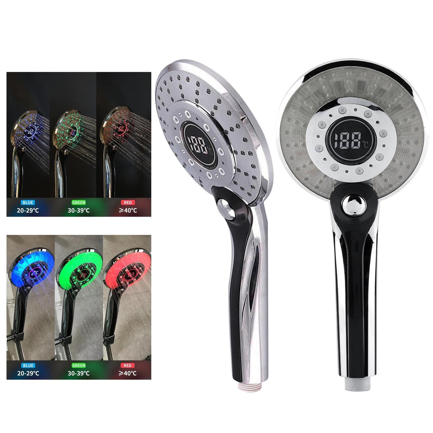 Handheld LED Shower Head Temperature Control Bathroom Sprayer Shower Style A