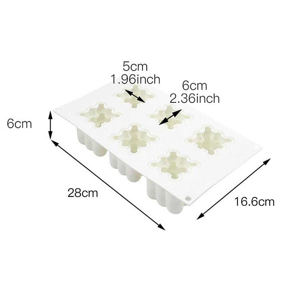 6-Cavity White 3D Cube Silicone Mousse Cake Muffin Mold Tray For DIY Candle