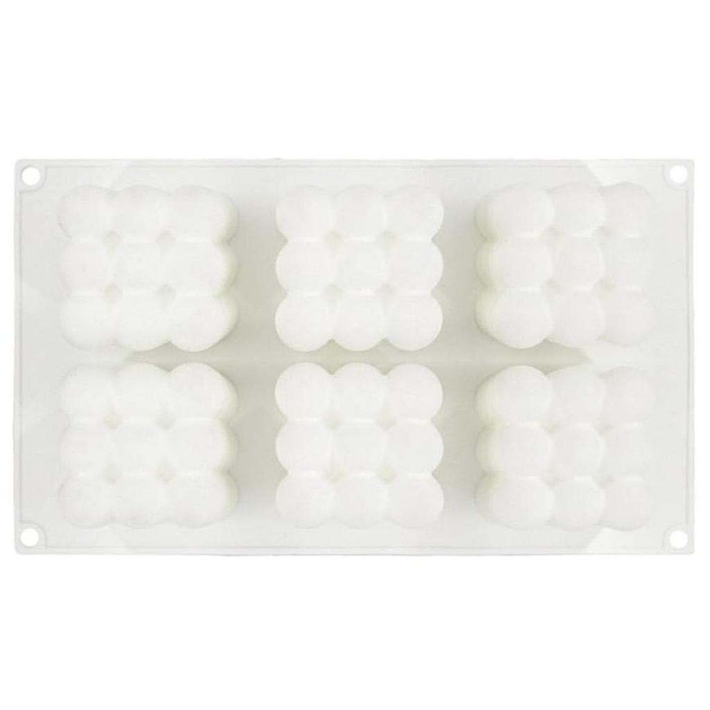 6-Cavity White 3D Cube Silicone Mousse Cake Muffin Mold Tray For DIY Candle