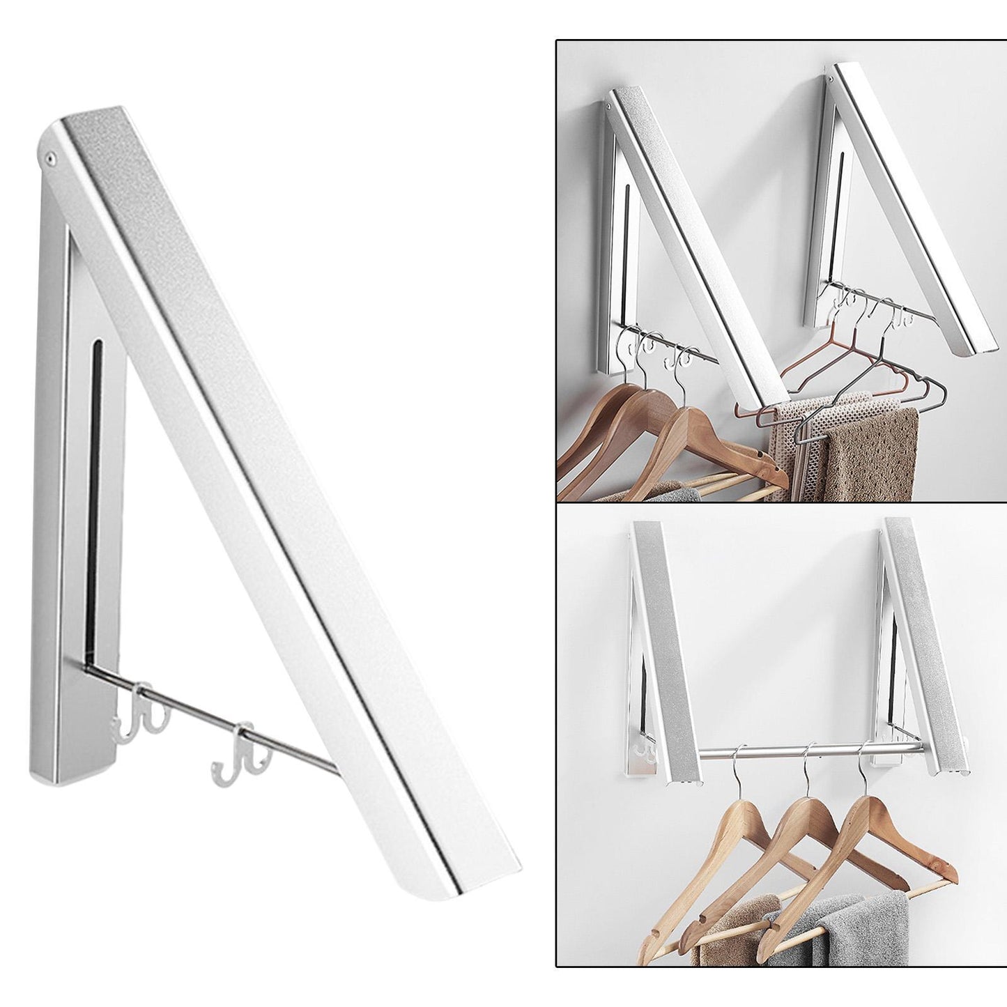 Aluminum Folding Clothes Hanger Wall Mounted Retractable Clothes Rack Silver