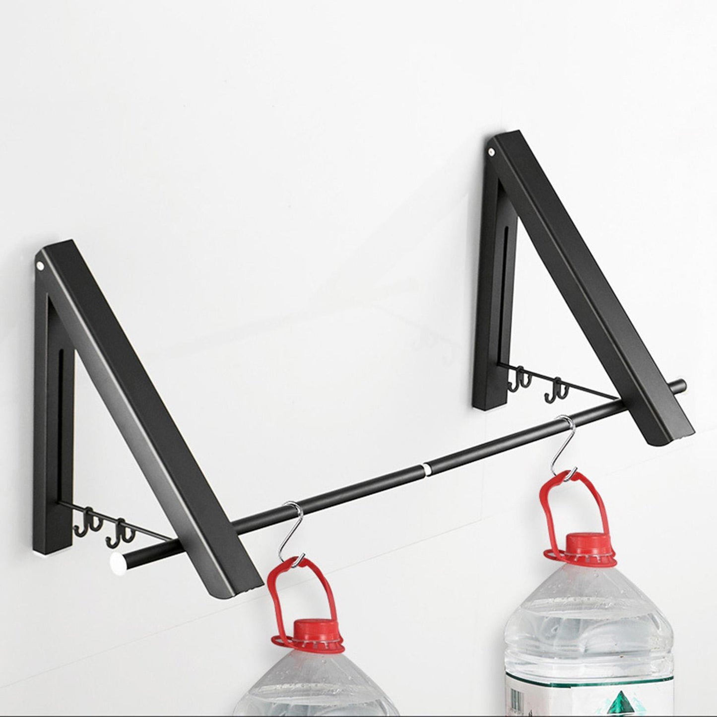 Aluminum Folding Clothes Hanger Wall Mounted Retractable Clothes Rack Black