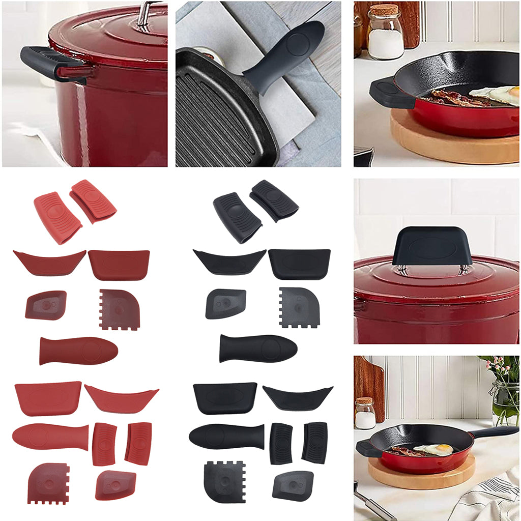 Heat-Resistance Silicone Pan Handle Holder Cover Grip Kitchen 5pcs red