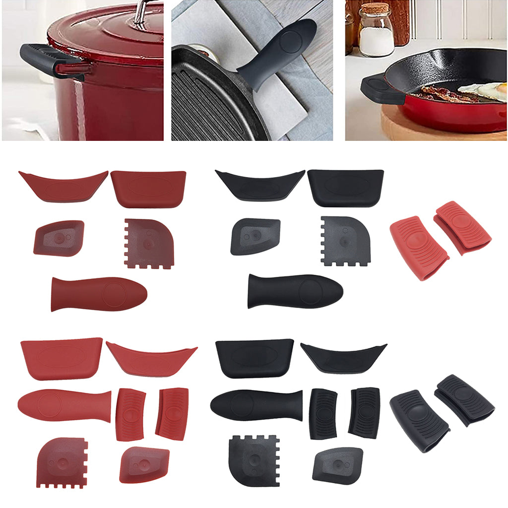 Heat-Resistance Silicone Pan Handle Holder Cover Grip Kitchen 5pcs red