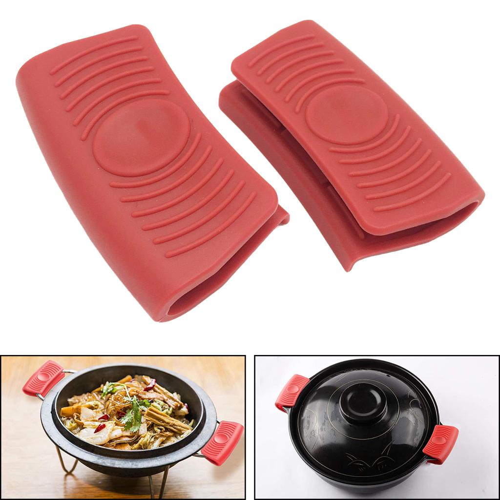 Heat-Resistance Silicone Pan Handle Holder Cover Grip Kitchen 2pcs red