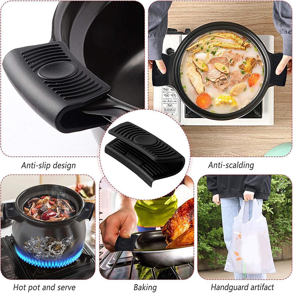 Heat-Resistance Silicone Pan Handle Holder Cover Grip Kitchen 2pcs black