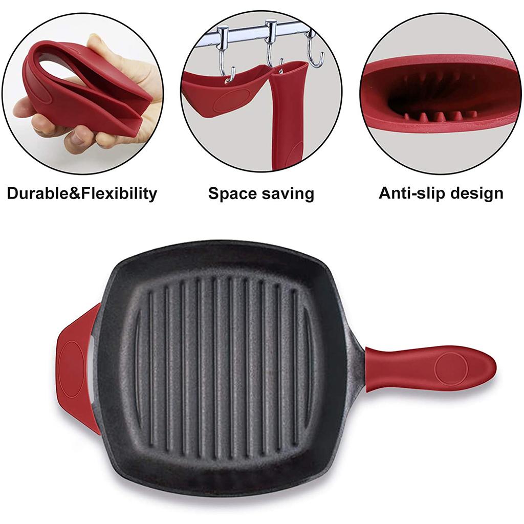Heat-Resistance Silicone Pan Handle Holder Cover Grip Kitchen 7pcs red