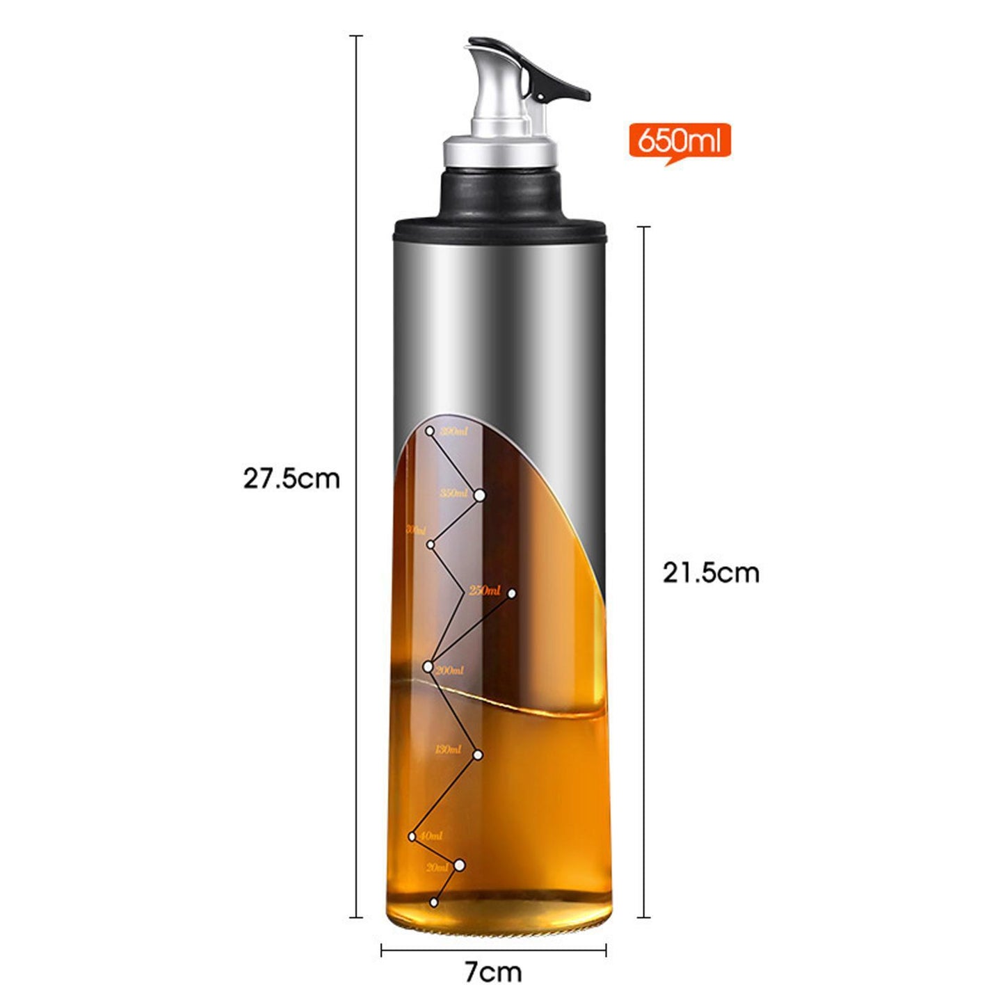 Glass Olive Oil Vinegar Liquor Dispenser Wine Pourer Bar Tools Bottle Silver
