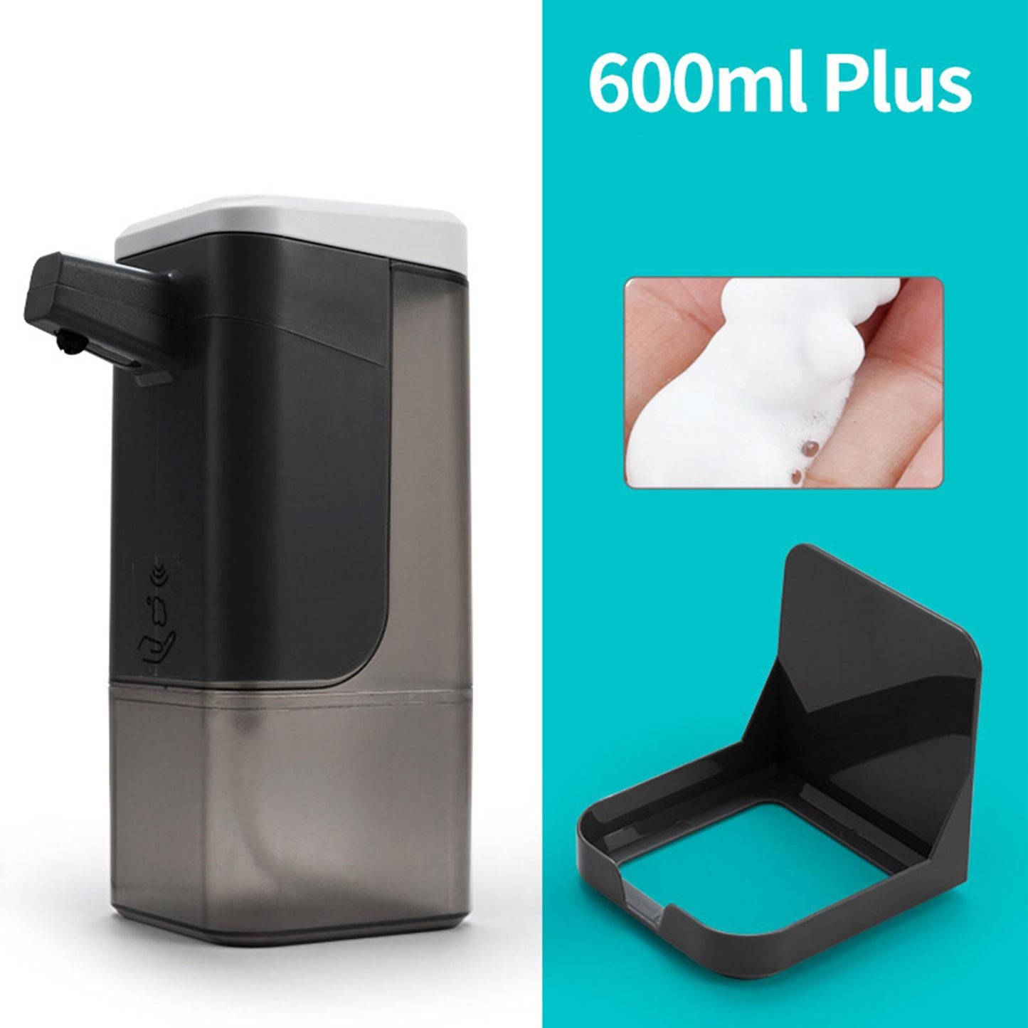 600ml Soap Dispenser Infrared Sensor Adjustable Hand Washer Non-Contact Grey Foam