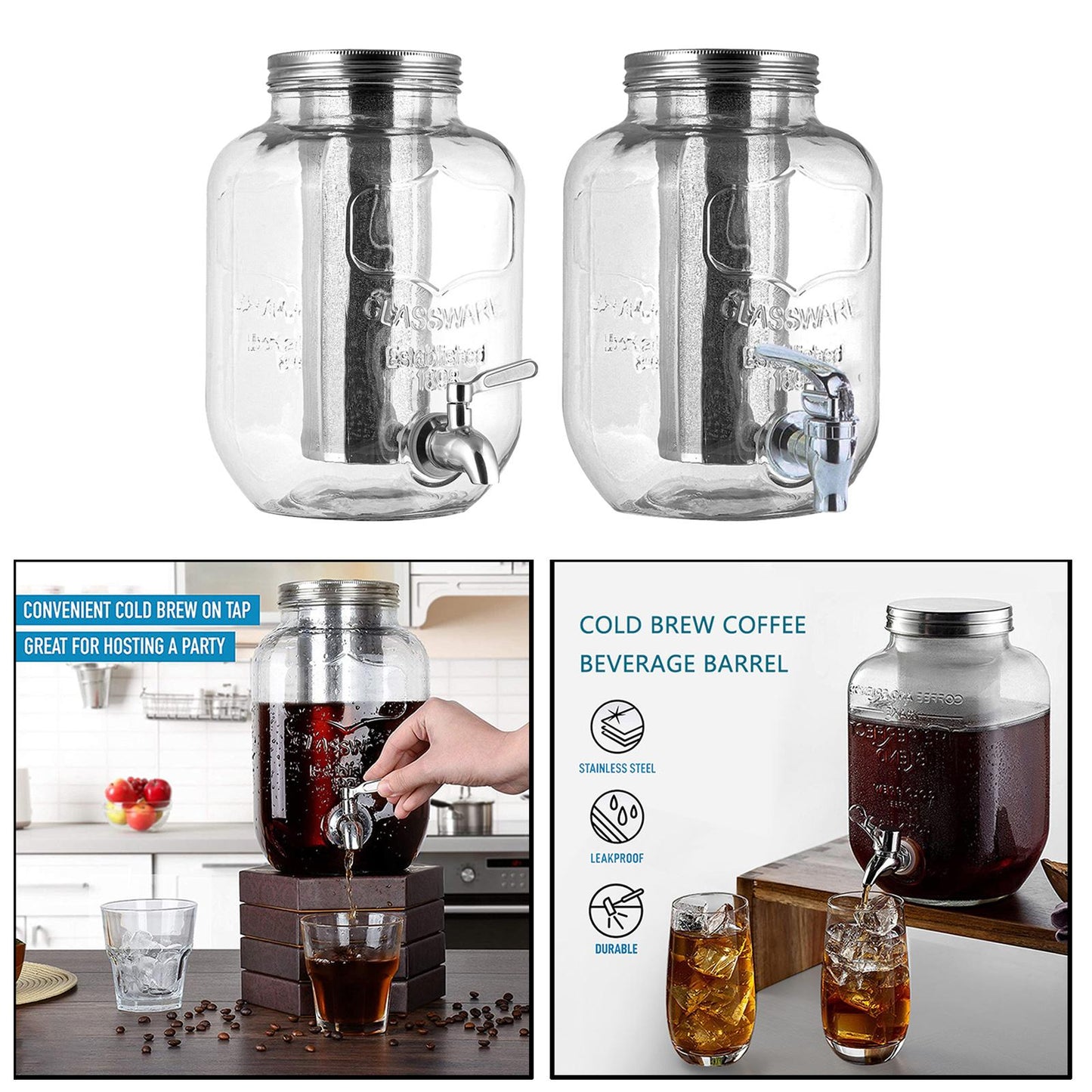 Drinks Dispenser Clear with Lid Juice Dispenser for Kitchen Accessories Stainless Steel Head