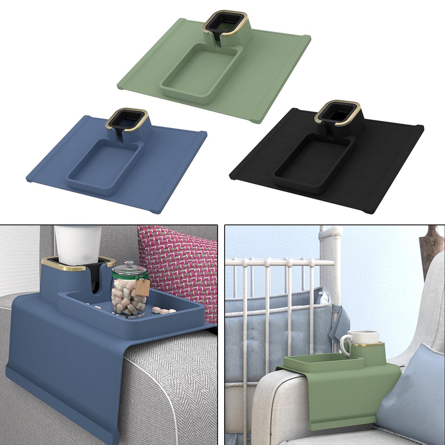 Sofa Cup Holder Tray Adjustable Anti-Slip for Armrest Chair Remote Control black