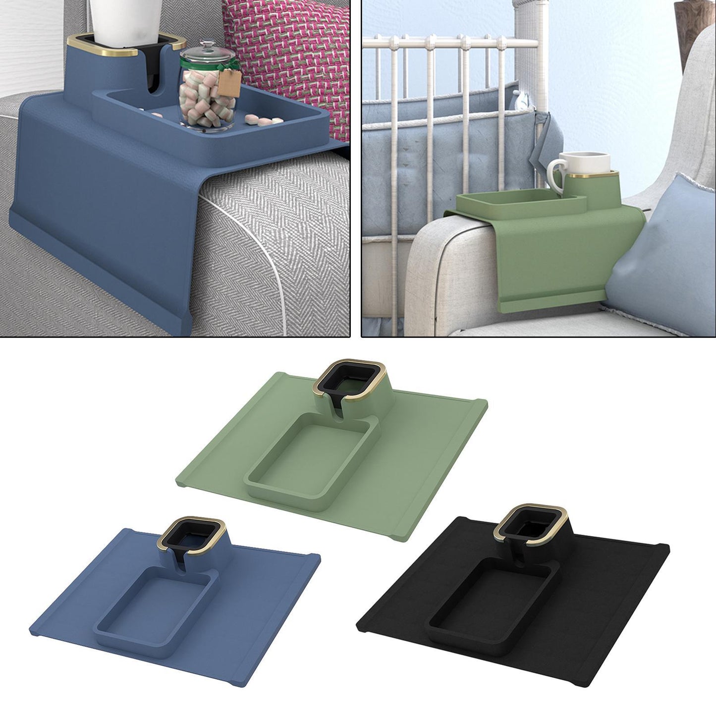 Sofa Cup Holder Tray Adjustable Anti-Slip for Armrest Chair Remote Control black