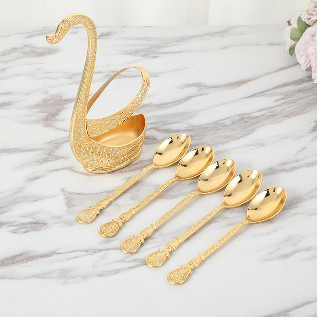 Alloy Creative Dinnerware Sets, Decorative Swan Base Holder with 6 Spoons gold