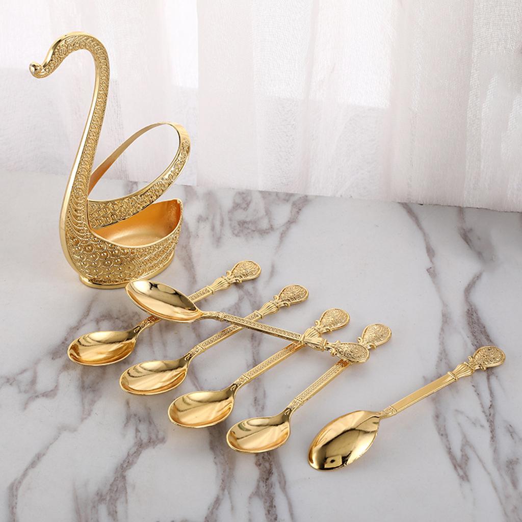 Alloy Creative Dinnerware Sets, Decorative Swan Base Holder with 6 Spoons gold
