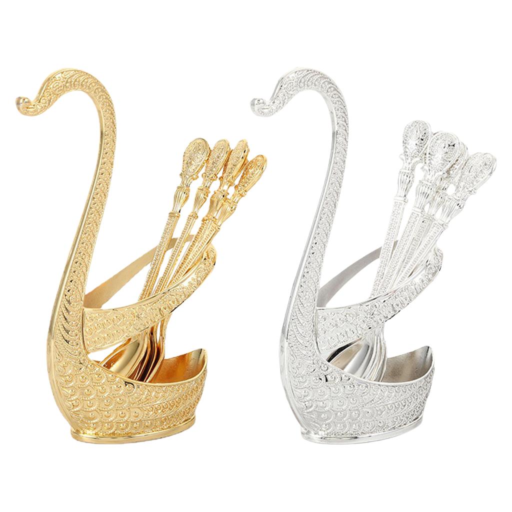Alloy Creative Dinnerware Sets, Decorative Swan Base Holder with 6 Spoons gold