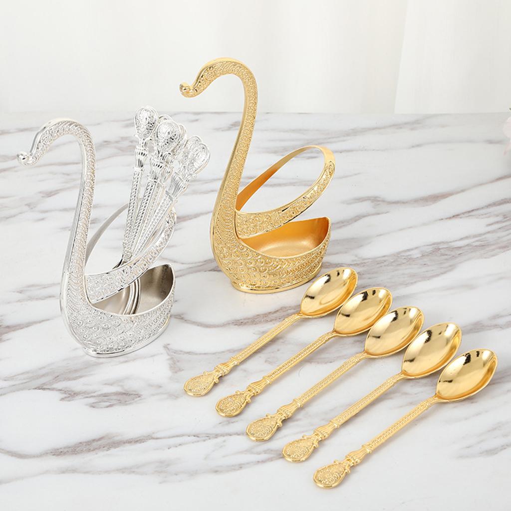 Alloy Creative Dinnerware Sets, Decorative Swan Base Holder with 6 Spoons gold