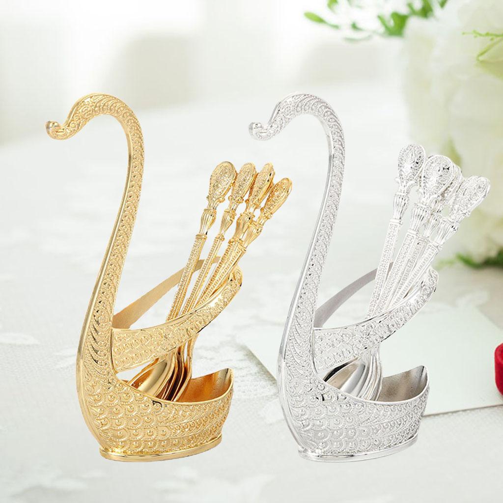 Alloy Creative Dinnerware Sets, Decorative Swan Base Holder with 6 Spoons gold