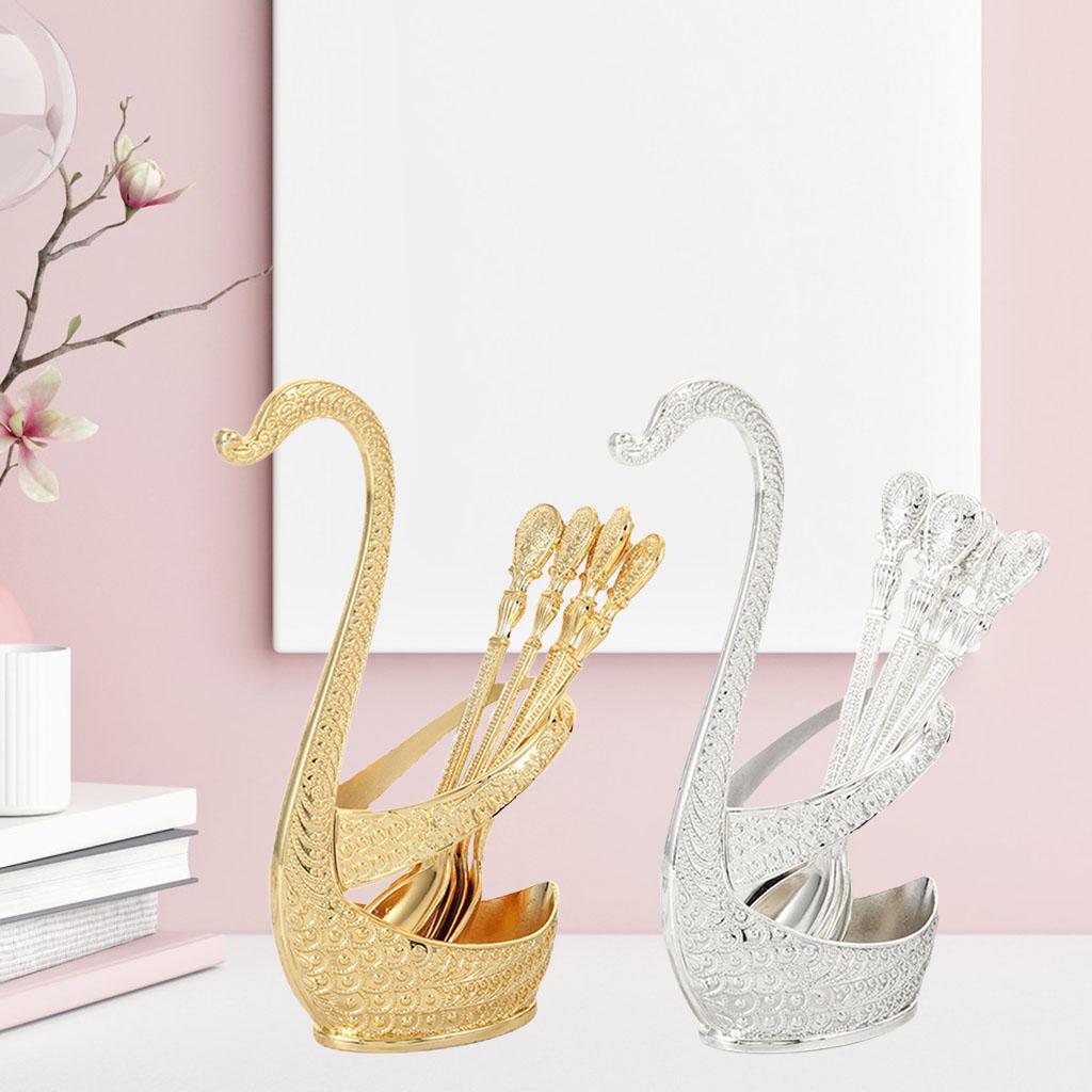 Alloy Creative Dinnerware Sets, Decorative Swan Base Holder with 6 Spoons gold