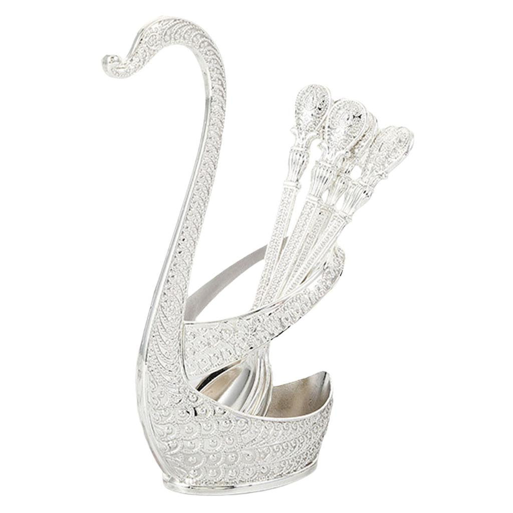 Alloy Creative Dinnerware Sets, Decorative Swan Base Holder with 6 Spoons silver