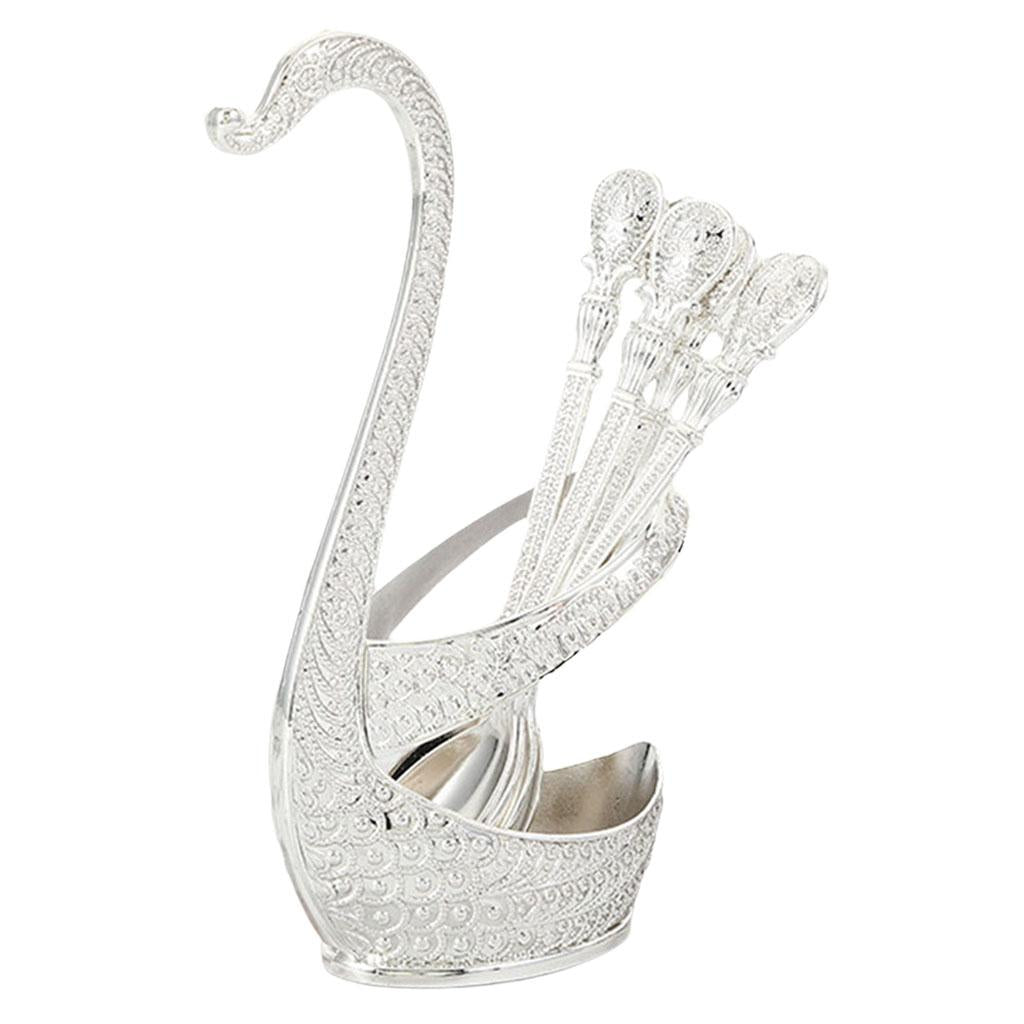 Alloy Creative Dinnerware Sets, Decorative Swan Base Holder with 6 Spoons silver