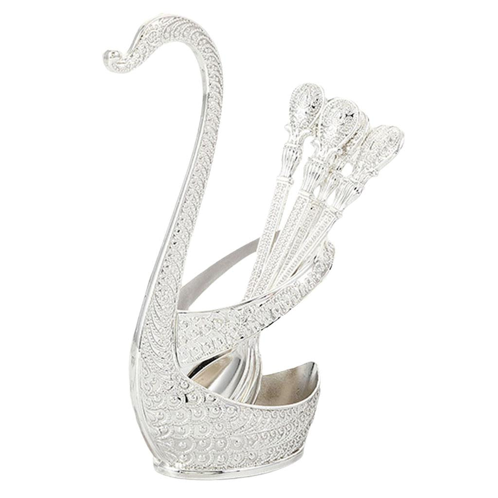 Alloy Creative Dinnerware Sets, Decorative Swan Base Holder with 6 Spoons silver