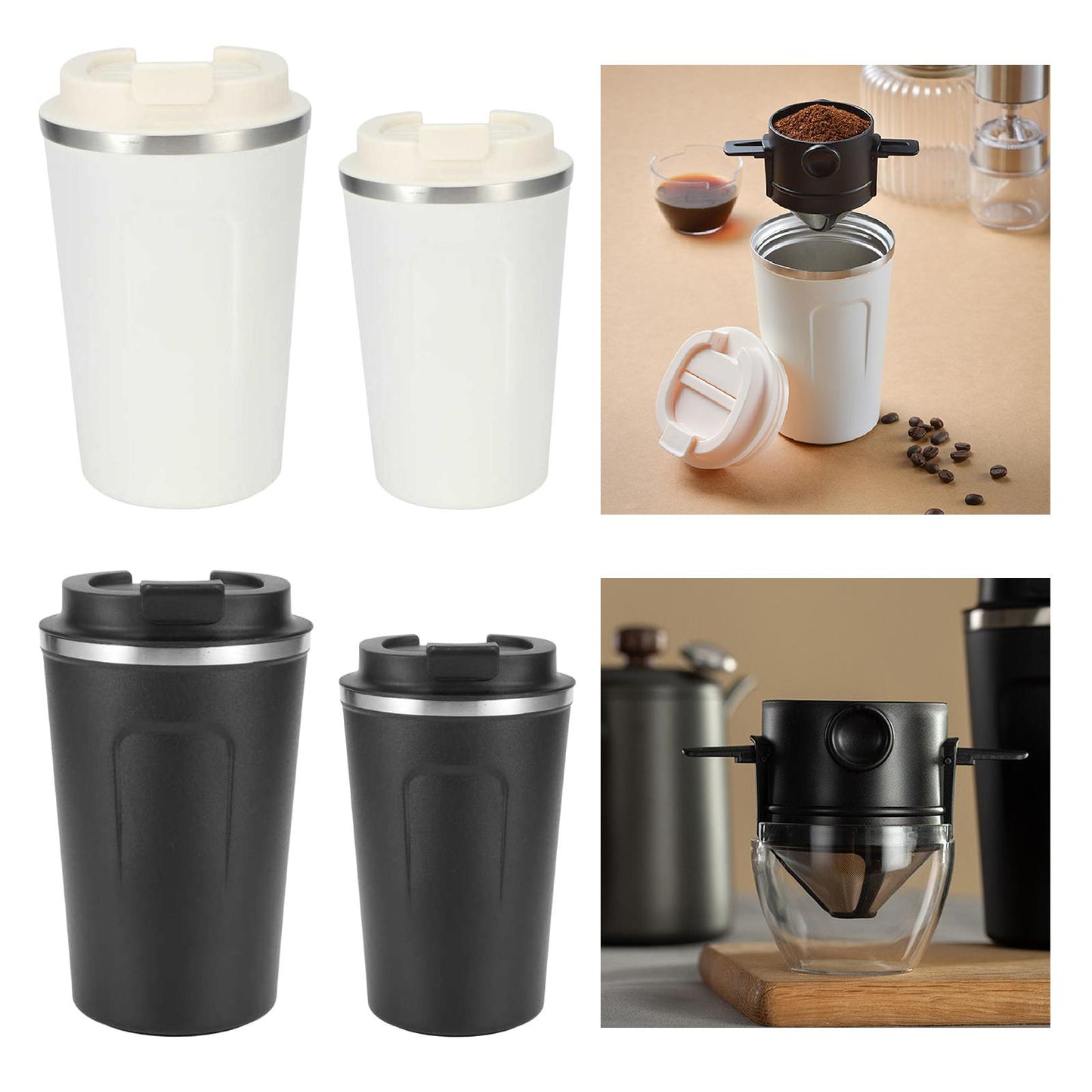 Stainless Steel Tumbler Vacuum Coffee Mug Spill-Proof Lid Home Office Travel black 380ml