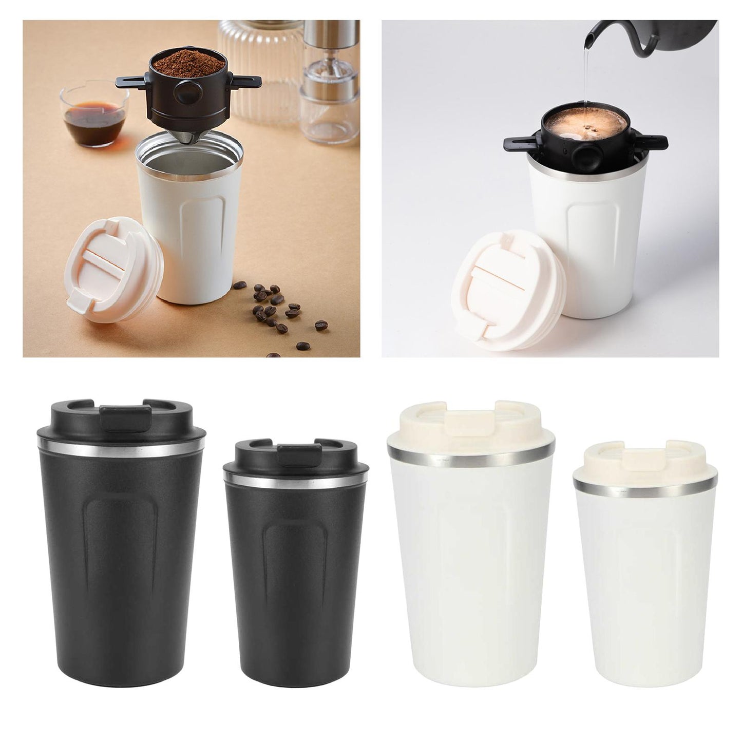 Stainless Steel Tumbler Vacuum Coffee Mug Spill-Proof Lid Home Office Travel black 380ml