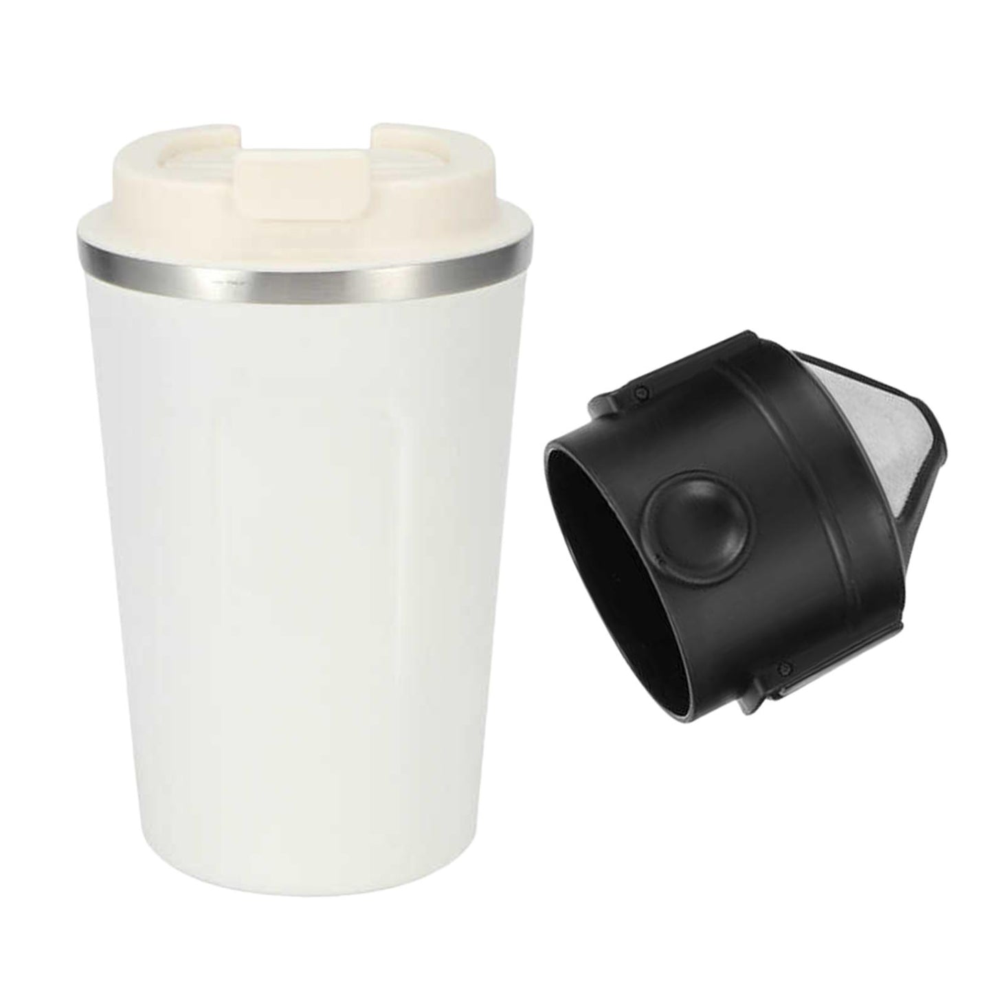 Stainless Steel Tumbler Vacuum Coffee Mug Spill-Proof Lid Home Office Travel white 380ml