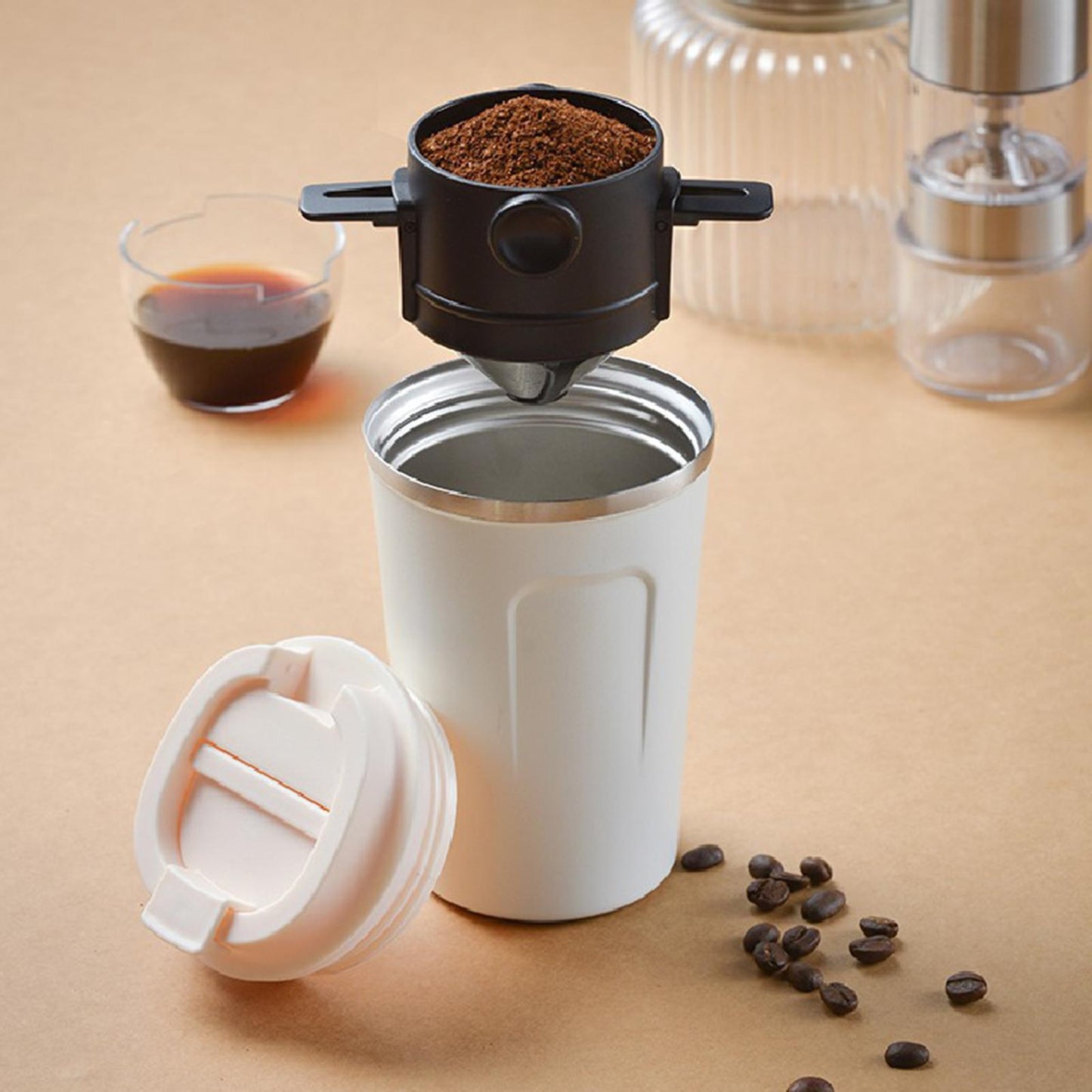 Stainless Steel Tumbler Vacuum Coffee Mug Spill-Proof Lid Home Office Travel black 510ml