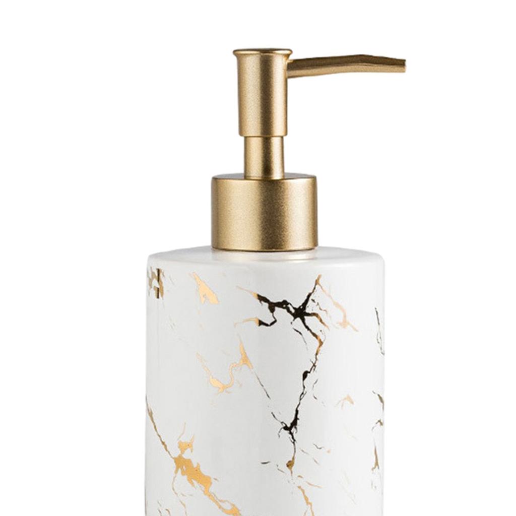 Ceramic Soap Dispenser 300ml Marble Pattern Pump Bottle for Kitchen Accs White