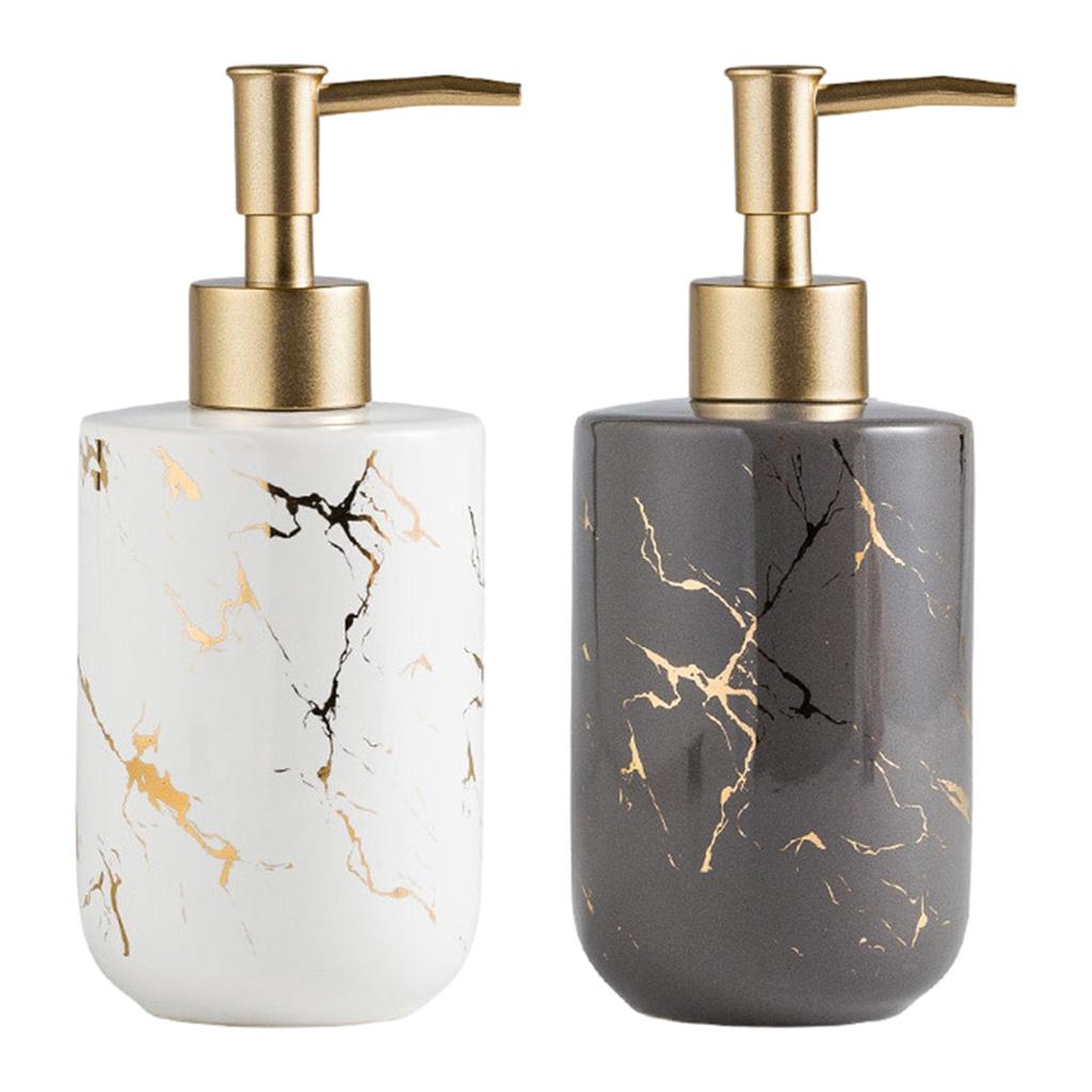Ceramic Soap Dispenser 300ml Marble Pattern Pump Bottle for Kitchen Accs White