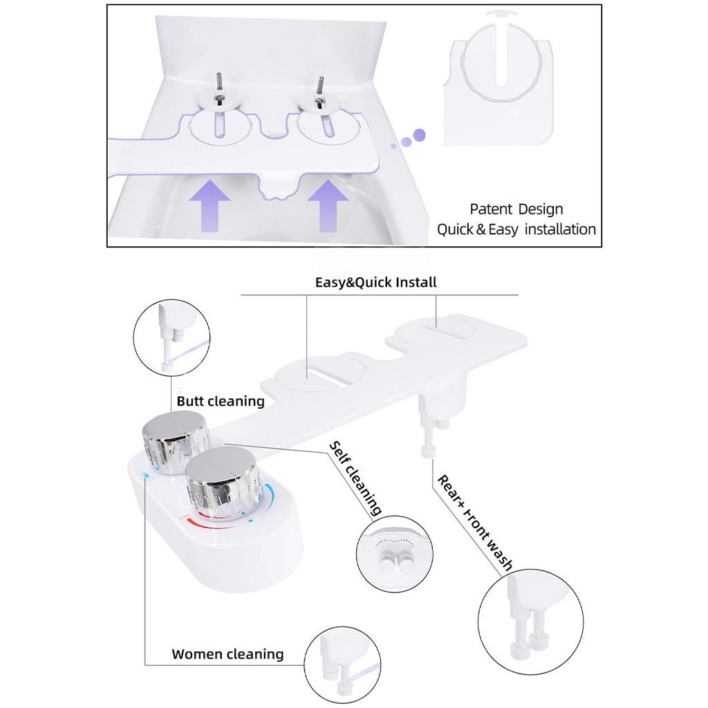 Bidet Toilet Seat Attachment Non-Electric Retractable Nozzles Feminine Wash White