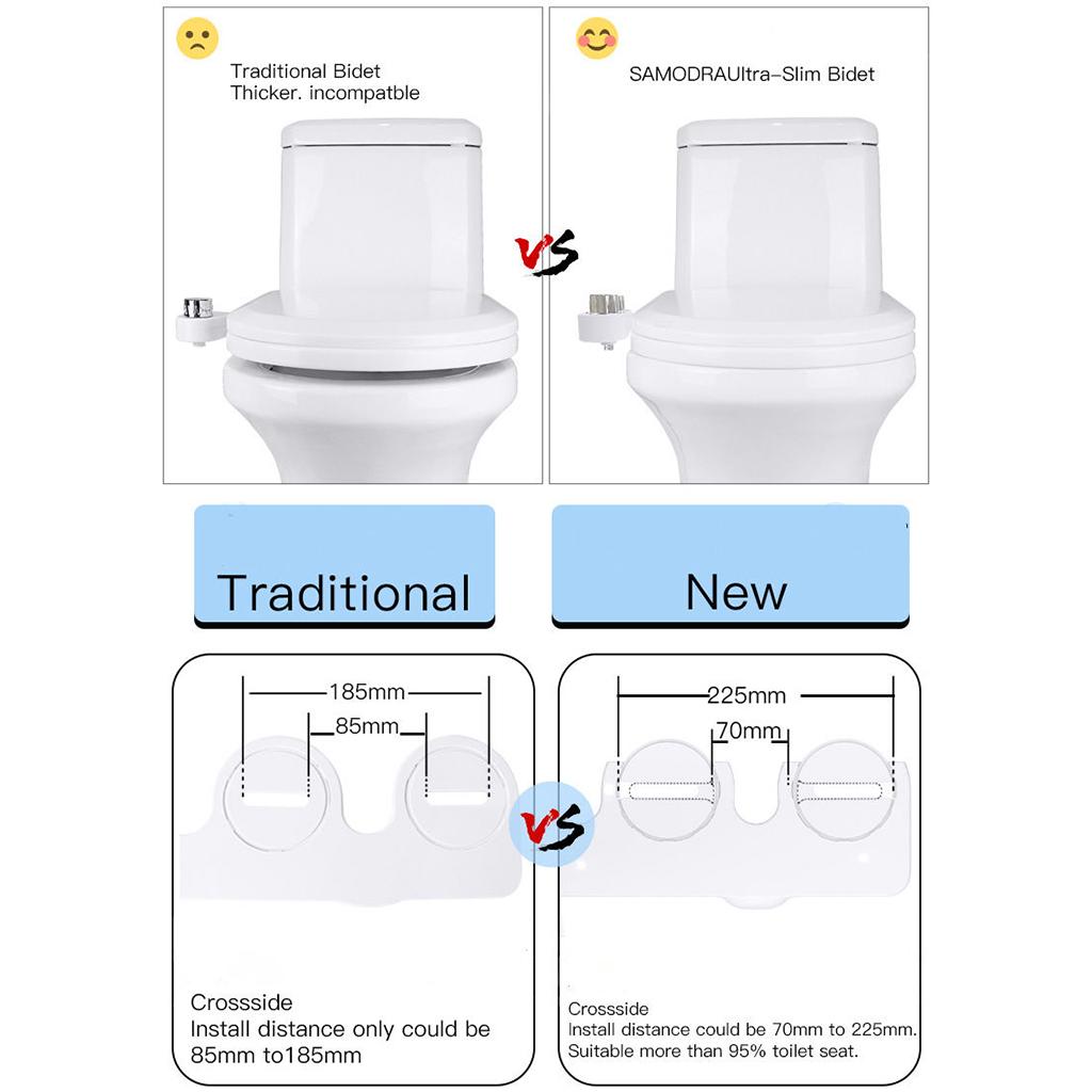 Bidet Toilet Seat Attachment Non-Electric Retractable Nozzles Feminine Wash Black and White