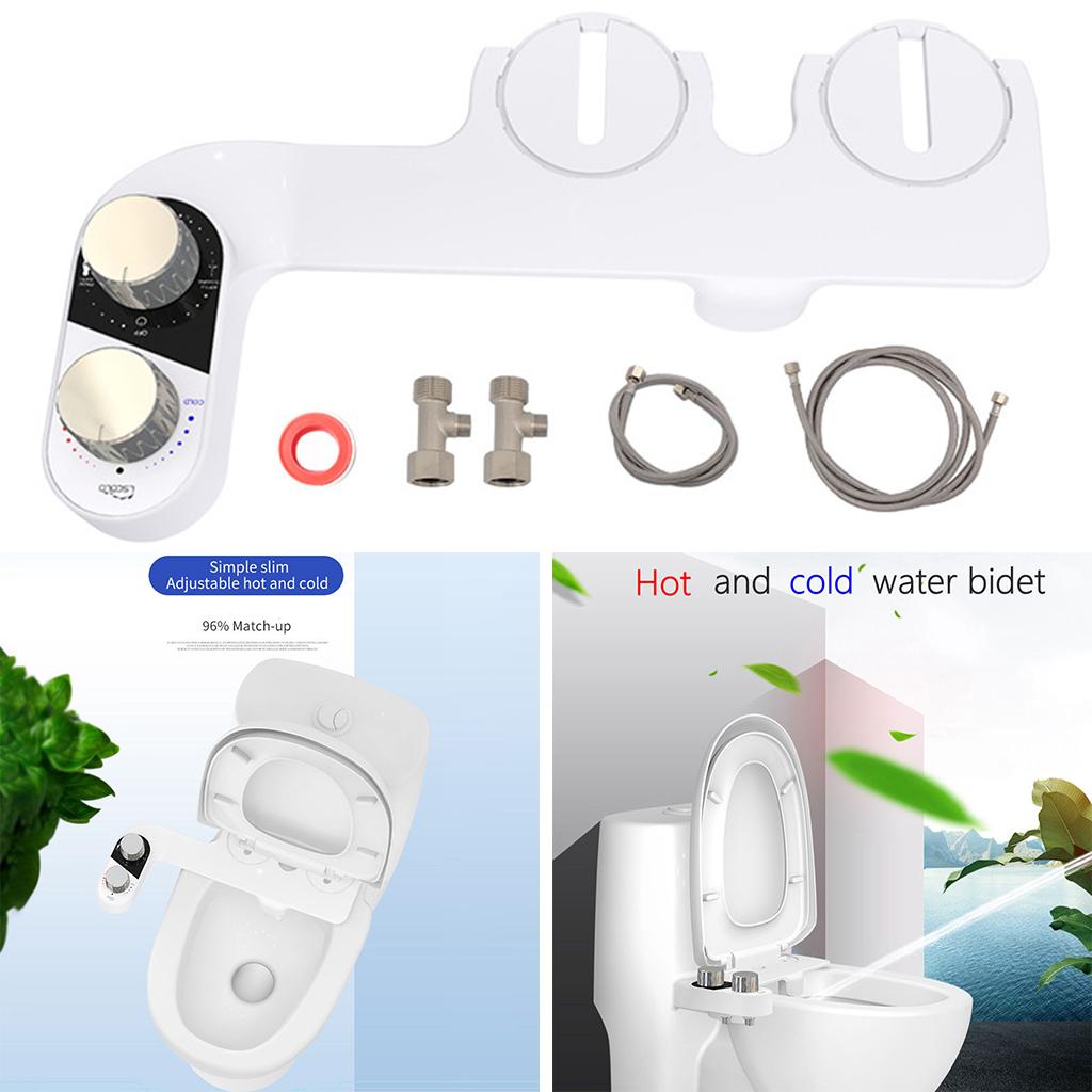 Bidet Toilet Seat Attachment Non-Electric Retractable Nozzles Feminine Wash Black and White