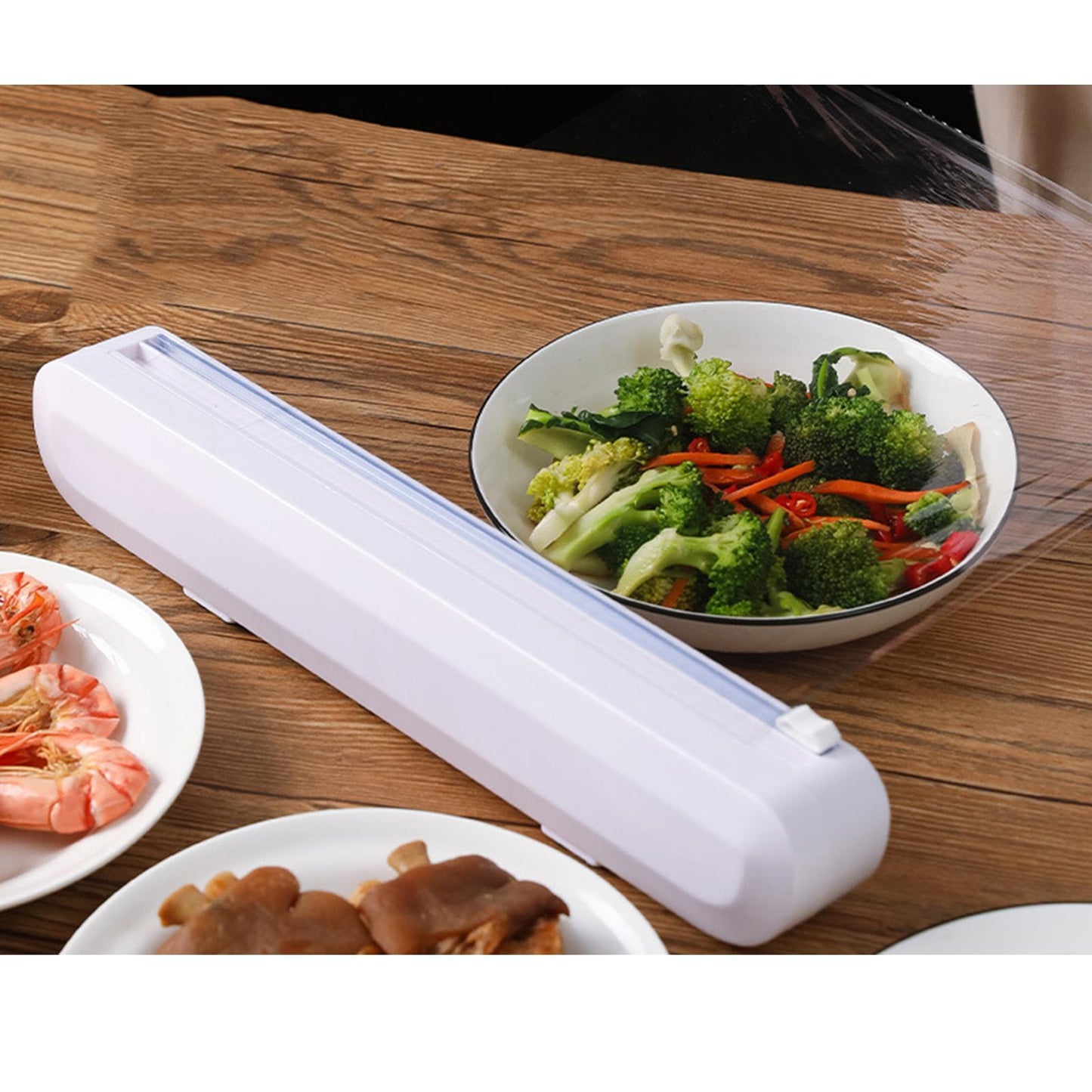 Cling Film Dispenser with Plastic Wrap Holder Cutter Food Wrap Kitchen Tool