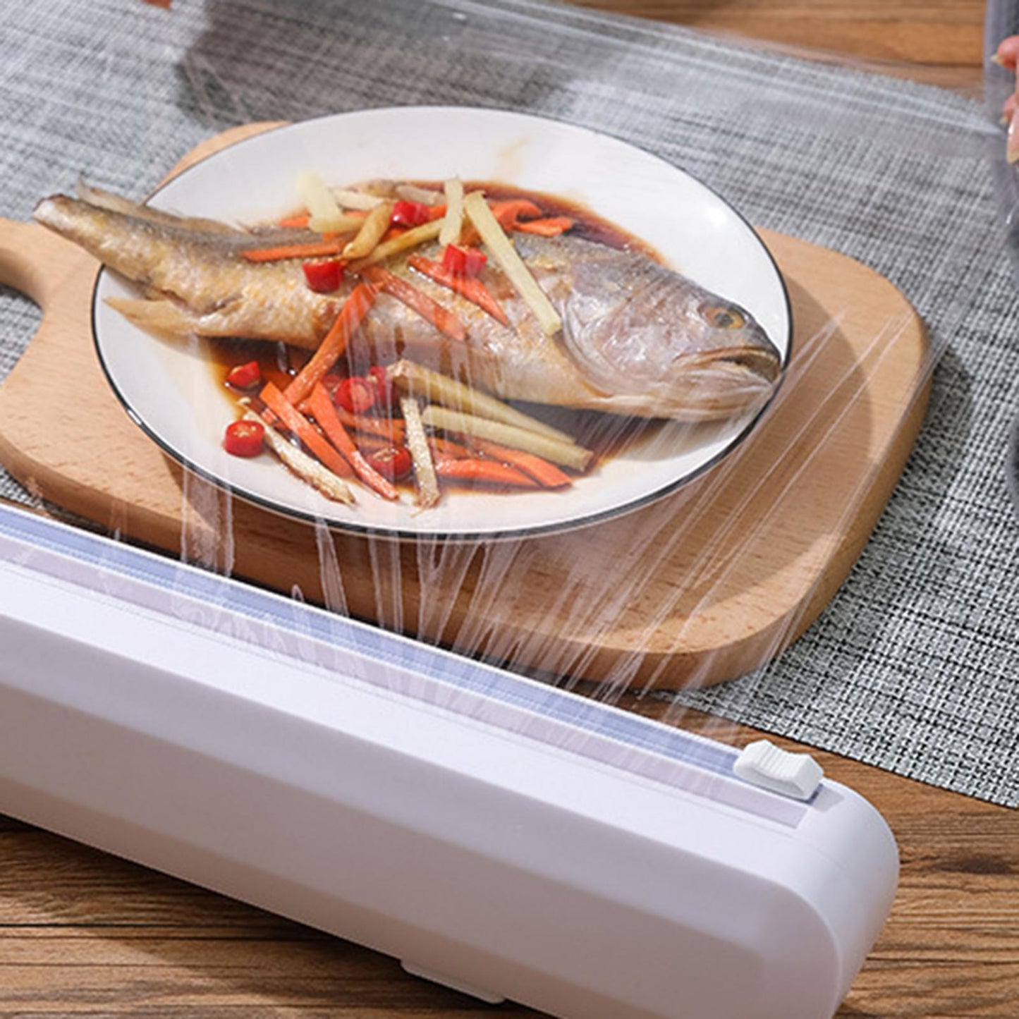 Cling Film Dispenser with Plastic Wrap Holder Cutter Food Wrap Kitchen Tool