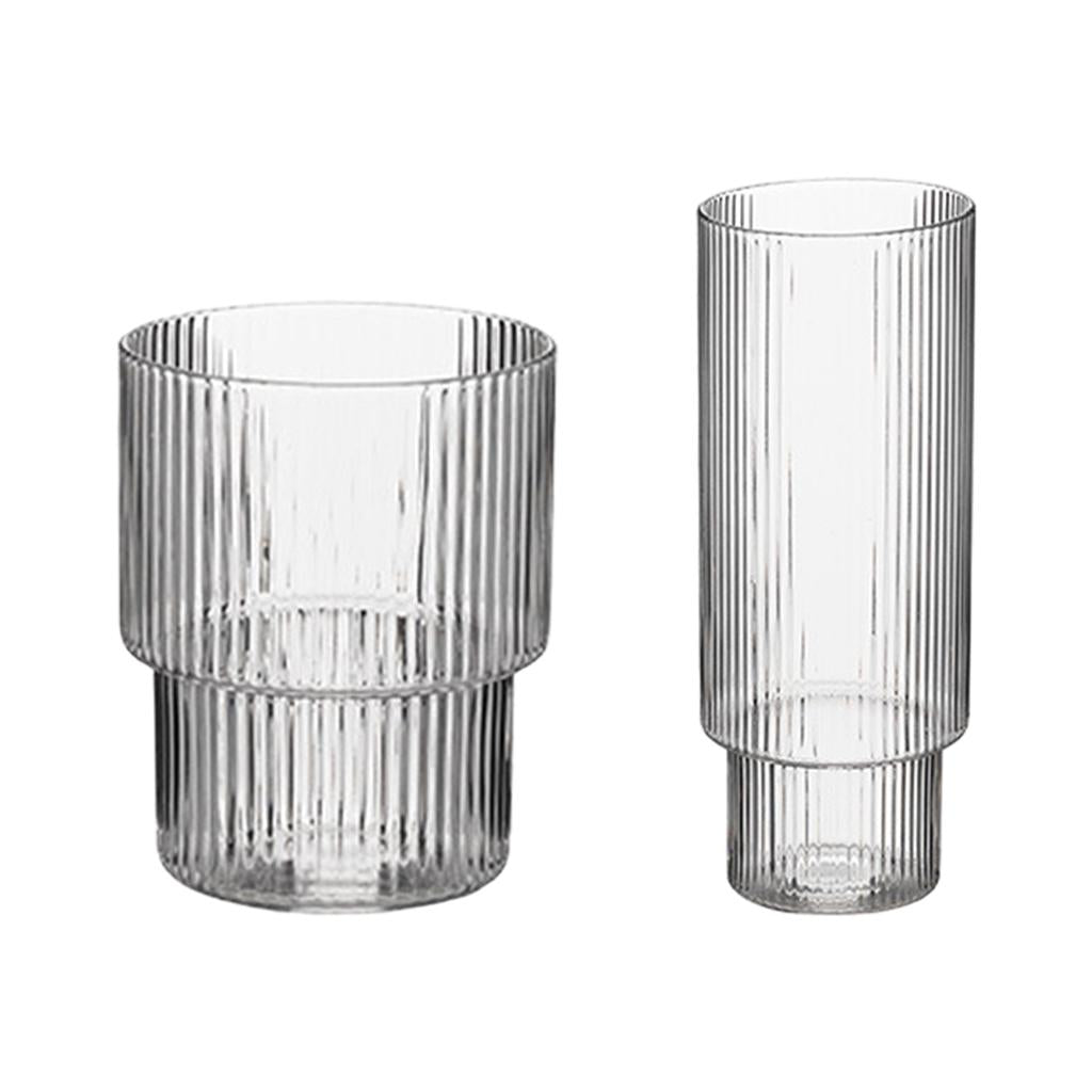 Vertical Stripe Glass Cup Transparent Household Beer Juice Water Mug 300ml A