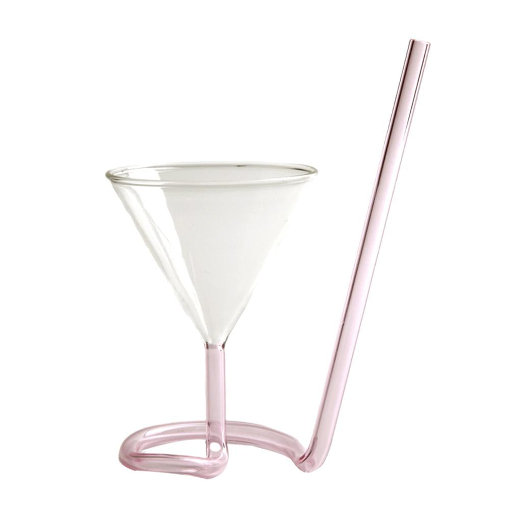 Creative Cocktail Glass with Long Straw Spiral Glass Wine Cup Drinkware Pink