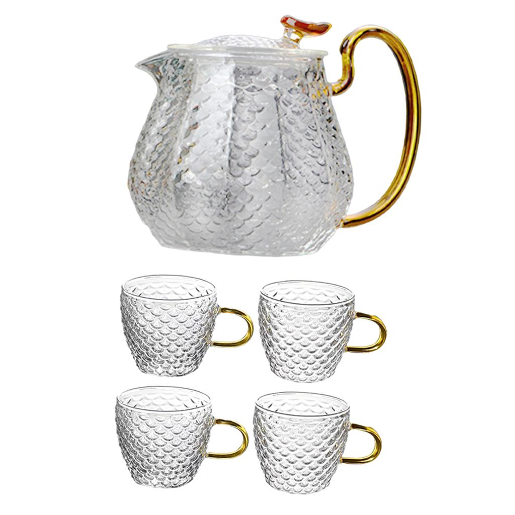 Hammered High Borosilicate Glass Teapot Teacup Set Household Teapot 1xTeapot+4xTeacup