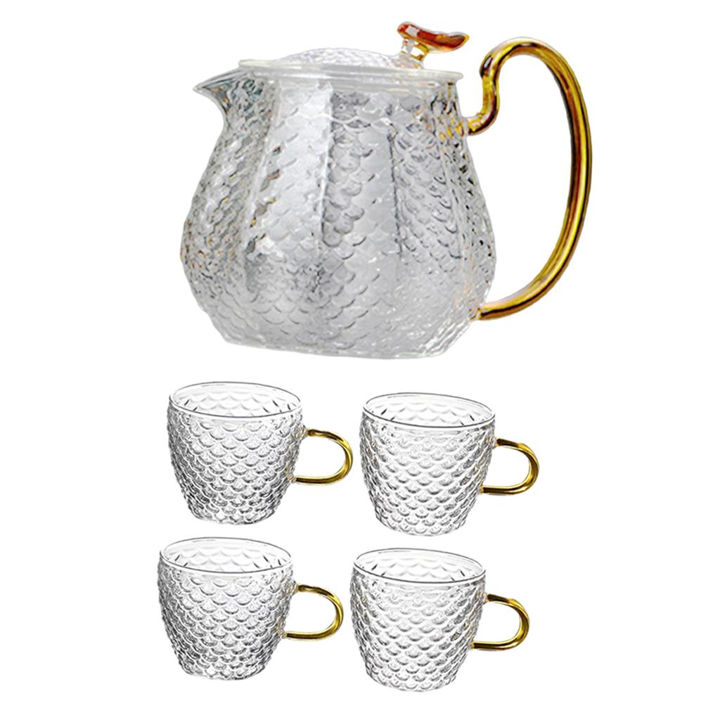 Hammered High Borosilicate Glass Teapot Teacup Set Household Teapot 1xTeapot+4xTeacup