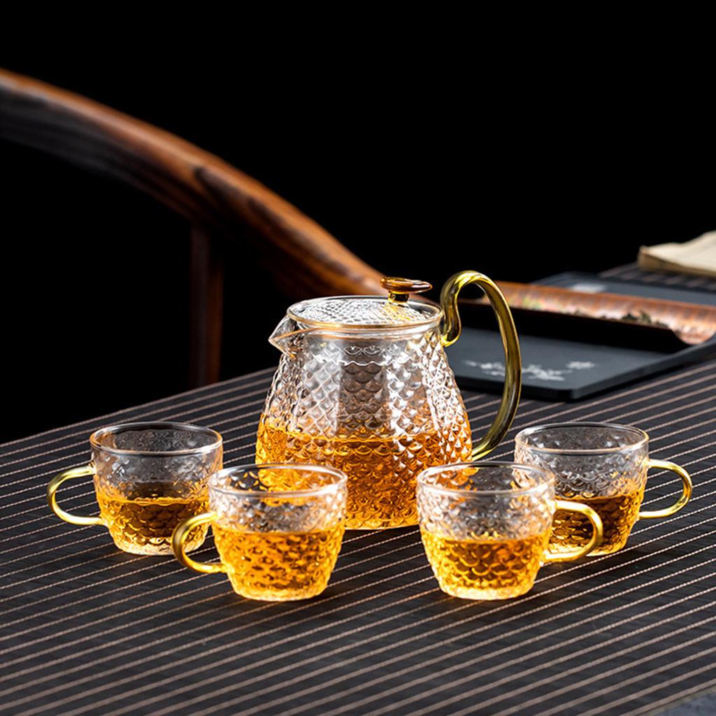 Hammered High Borosilicate Glass Teapot Teacup Set Household Teapot 1xTeapot+4xTeacup