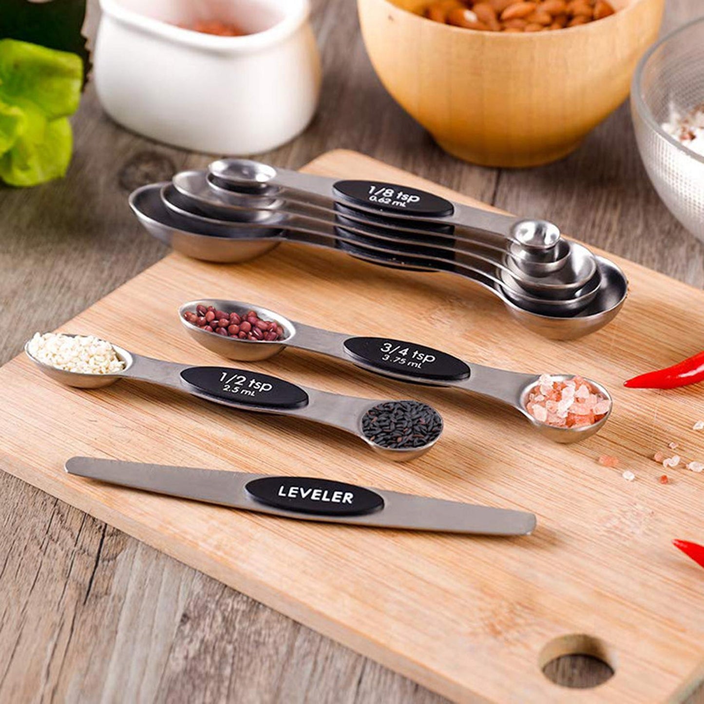 9 PCS Magnetic Measuring Spoon Dual Sided Dry Liquid Stackable Black
